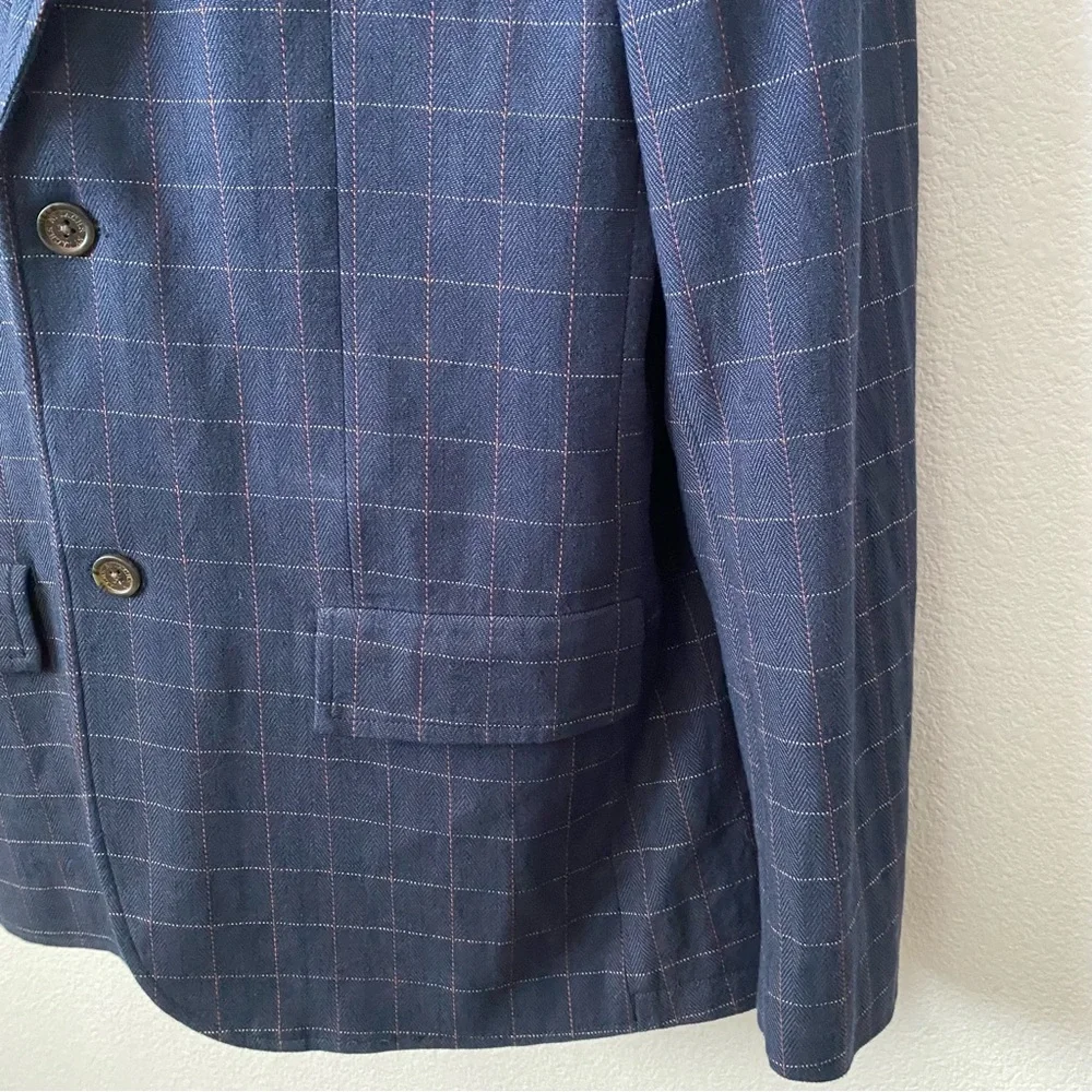 Jachs, Navy Blue Cotton Plaid Two Button Sports Coat